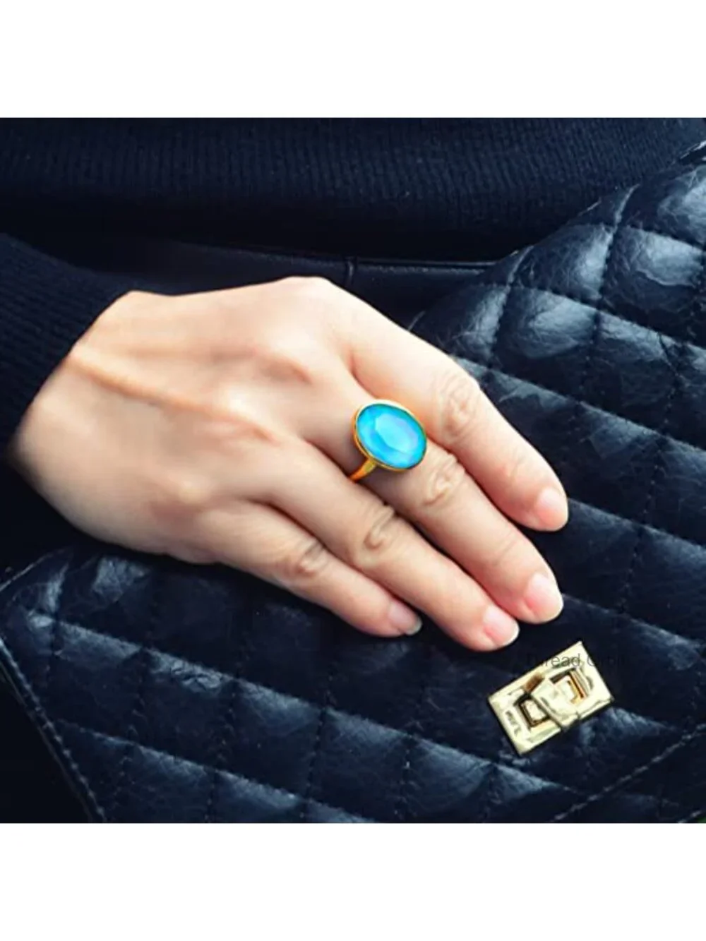 18K Gold Plated Mood Ring Adjustable Facet Cut Crystal Oval Stone Statement Ring
